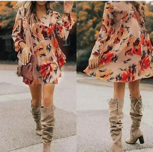 Umgee Boho Tropical Floral Babydoll Shift Dress